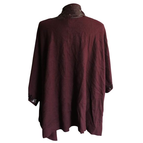 Chicos Plum Purple Sequin Kimono Cardigan Cape Shrug Poncho Large XL - Picture 6 of 8